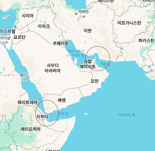 사우디아라비아 원유의 양대 수송로인 호르무즈 해협오른쪽과 바브엘만데브 해협 그래픽연합뉴스