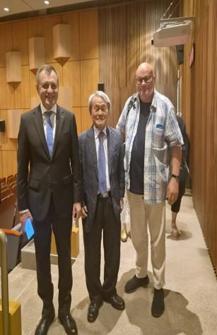 Choe Chong-dae center poses with HE Mr Cezar Manole Armeanu left Ambassador of Romania to the Republic of Korea and Mr Cornel Mihalache right renowned Romanian film director veteran television journalist and newly appointed manager of the Brâncuși Center in Târgu Jiu during the opening ceremony of the exhibition “Brâncuși – From Romania to Paris and the World”at the Seoul History Museum on July 3 2026 A film screening followed the opening ceremony 