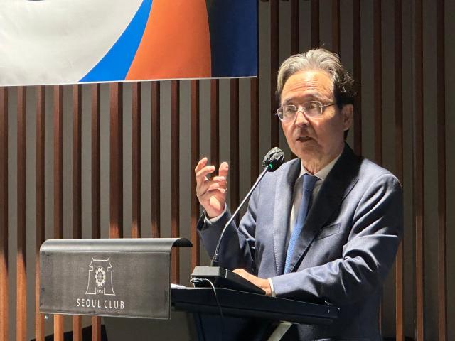 Shin Bong-kil chairman of the Korea-India Future Association and former South Korean ambassador to India speaks during a forum at Seoul Club in Seoul on July 21 2026 AJP Kim Hee-su