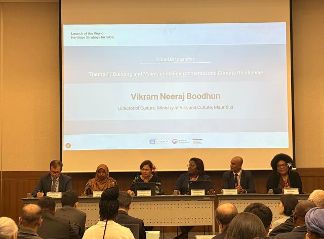 Representatives of small island developing states take part in a panel discussion at a side event on the World Heritage Strategy for Small Island Developing States during the 48th session of the UNESCO World Heritage Committee at BEXCO in Busan on July 21 2026 Courtesy of the Ministry of Foreign Affairs