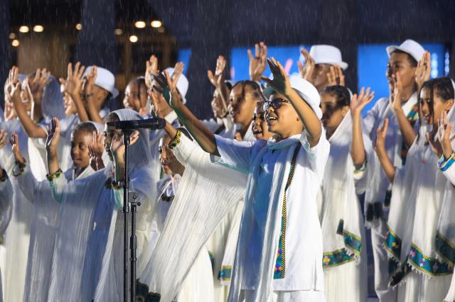 The Kagnew Choir performs at the Seoul-Ethiopia cultural exchange performance held at the Garden of Gratitude in Gwanghwamun Square Seoul on July 22 2026 AJP Han Jun-gu