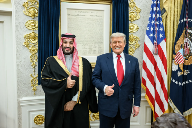 US President Donald Trump right meets with Saudi Crown Prince and Prime Minister Mohammed bin Salman Al Saud in the Oval Office at the White House on Nov 18 2025 Courtesy of the White House