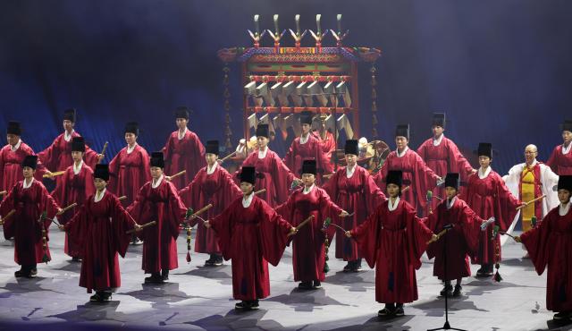 A special performance of “Sanhwabi Hexagram 22” held as part of the 48th session of the UNESCO World Heritage Committee takes place at the BEXCO Auditorium in Busan on July 24 2026 AJP Yoo Na-hyun

