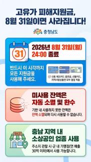 충남도 고유가 피해지원금 8월 31일 소멸…미사용 잔액 환수
