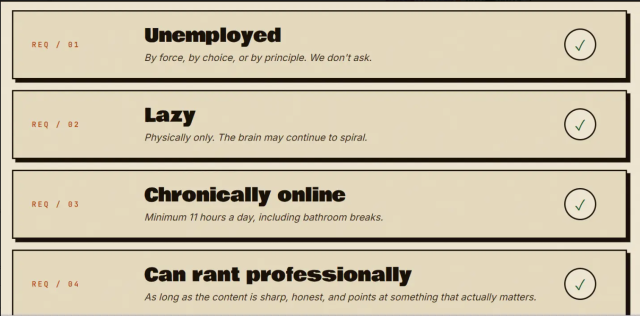 The checklist to join the Cockroch Juntas Party website