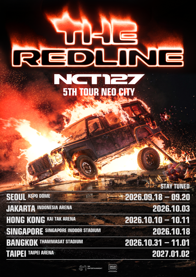 A poster for NCT 127s fifth world tour NEO CITY – THE REDLINE set to run from September 2026 through January 2027 across six cities in Asia Courtesy of SM Entertainment 