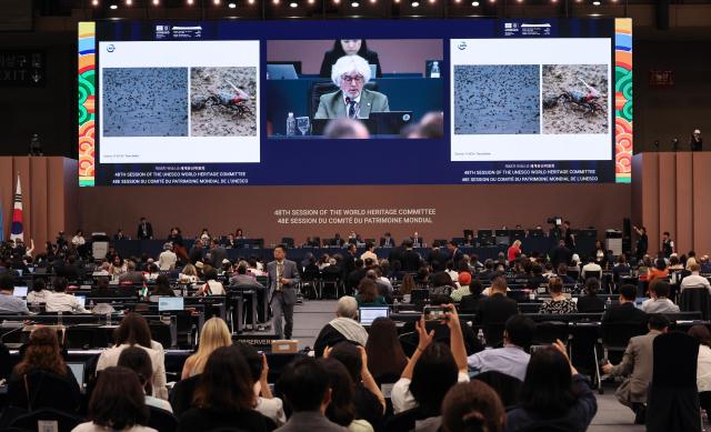 Tim Badman Director of World Heritage at the International Union for Conservation of Nature IUCN speaks during a session on the second-phase expansion of Getbol Korean Tidal Flats at the 48th session of the UNESCO World Heritage Committee at BEXCO in Busan on July 25 2026 AJP Yoo Na-hyun