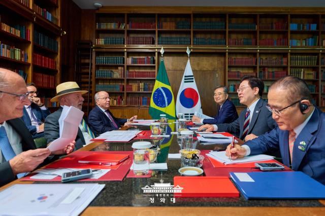 President Lee Jae Myung and Brazilian President Luiz Inácio Lula da Silva attend a summit in Brasília Brazil on July 26 2026 Courtesy of Cheong Wa Dae
