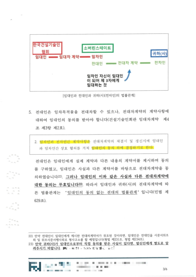 2023년 9월 한국건설기술인협회가 입주자들에게 발송한 임대차계약 해지 내용증명 중 일부사진 제공건설기술인회관 별관 피해 입주민 모임