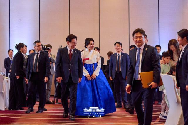 South Korean presidential couple attends a welcome ceremony by ethnic Korean community in Chile on July 29 2026 Cheong Wa Dae