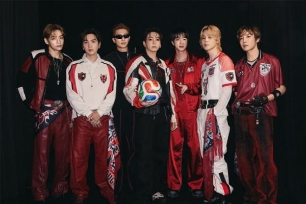 This photo provided by BIGHIT Music show photo of BTS members before the World Cup 