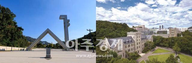 ソウル大学正門と高麗大学本館の全景。各大学提供