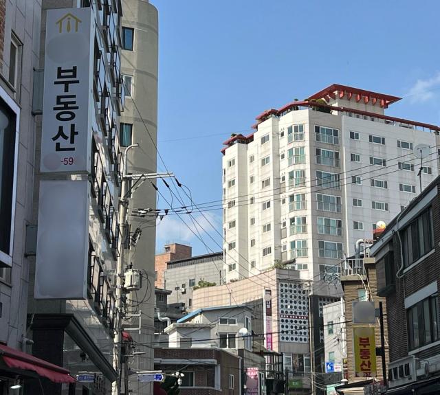 다세대 주택과 빌라가 밀집한 도심 골목길에 공인중개사 사무소 간판들이 나란히 걸려 있는 모습 사진아주경제DB