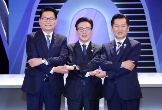 민주당 당권주자 격돌…金·宋 협공에 鄭 탈당 이력 반격