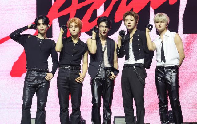K-pop boy group Nowz are posing for a group photo during the media showcase for their latest digital single Achilles on 20260805 AJP Yoo Na-hyun