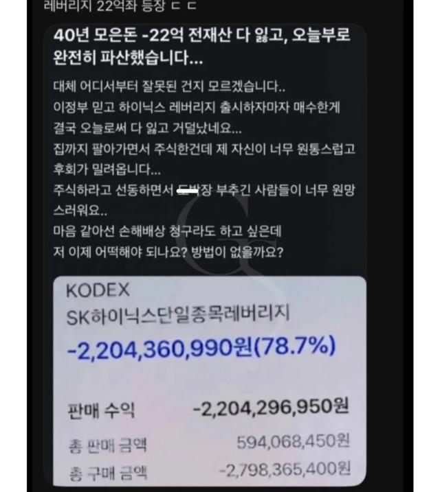 A screenshot of an Instagram post by Xbriefmag shows images related to a widely circulated investment-loss claim involving an SK hynix-linked leveraged exchange-traded fund Source Xbriefmag Instagram