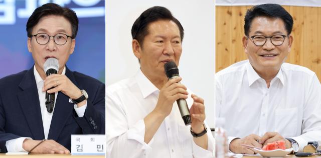 더불어민주당 당 대표 후보인 김민석왼쪽부터 정청래 송영길 후보 사진연합뉴스 

