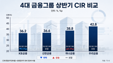 4대 금융 CIR 38.6%…판관비 증가에도 효율성 방어