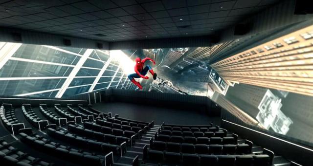 CGVs ScreenX auditorium wraps the picture across three walls pictured here promoting Spider-Man Brand New Day one of the two blockbusters driving Koreas current premium-format frenzy  Courtesy of CGV