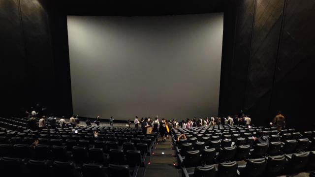 The crowd files out after catching the very first IMAX screening of The Odyssey on opening day Photo captured from Kmmm_777 via X