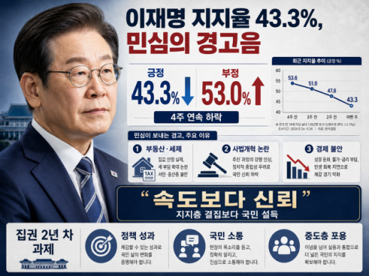[사설] 이재명 지지율 43.3%, 민심의 경고음을 들어야