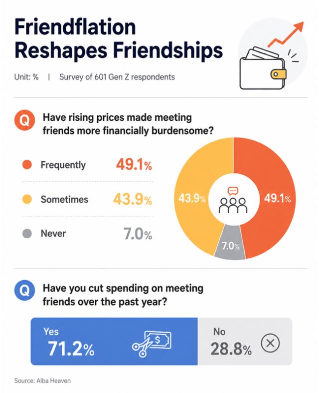 Survey results showing how rising prices are reshaping social spending and friendships among Gen Z in South Korea Source Alba Heaven Graphics by AJP Song Ji-yoon