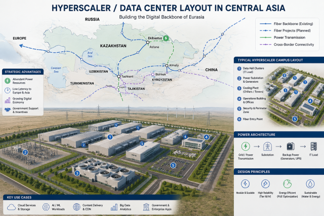 AI-assisted map and datacenter layout in Central Asia