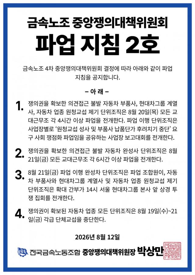 금속노조 파업 지침사진금속노조