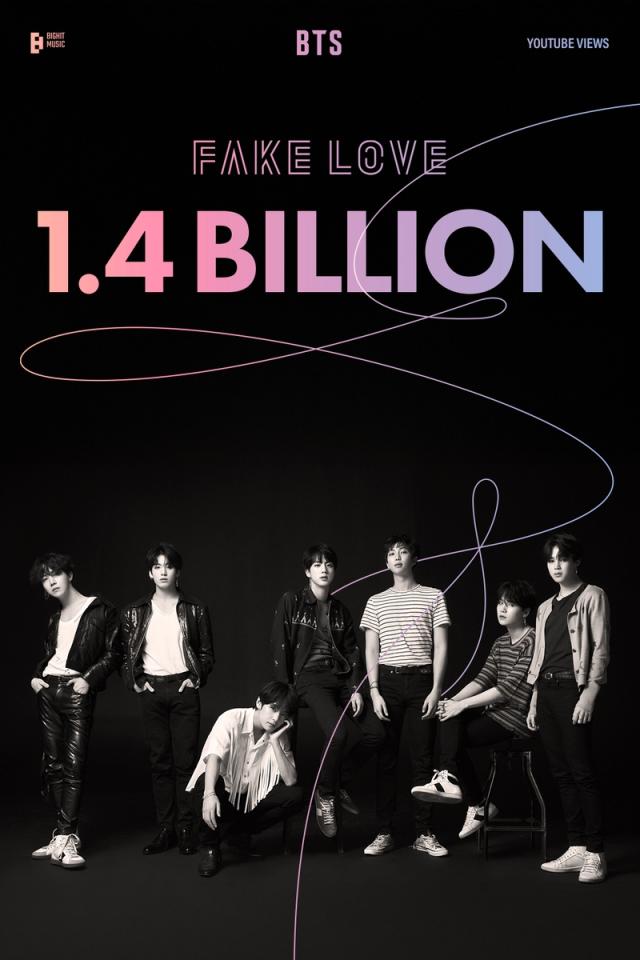 This congratulatory poster provided by BIGHIT Music show BTS Fake Love exceeding 14 billion view 