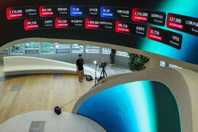 The KOSPI is displayed on a screen at Hana Banks dealing room in Jung District Seoul on July 10 2026 AJP Yoo Na-hyun