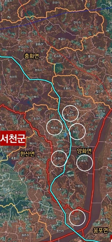 새만금-신서산 송전선로 후보 경과지양화사진부여군
