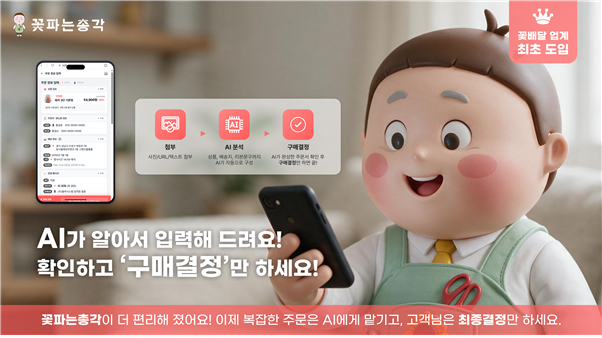 플라시스템이 꽃배달 서비스 꽃파는총각의 AI 주문 기능을 개편해
이달 12일 정식 오픈했다 사진부산상공회의소