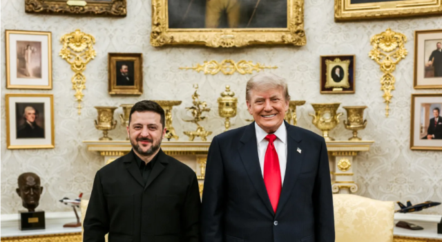US President Donald Trump right meets with Ukrainian President Volodymyr Zelenskyy at the White House in Washington DC July 28 2026 Photo from the White House website