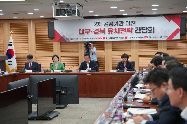경북도와 대구시는 20일 국회에서 국민의힘 대구·경북 지역 국회의원들이 참석한 가운데 ‘2차 공공기관 이전 유치 전략 간담회’를 개최했다 사진경상북도