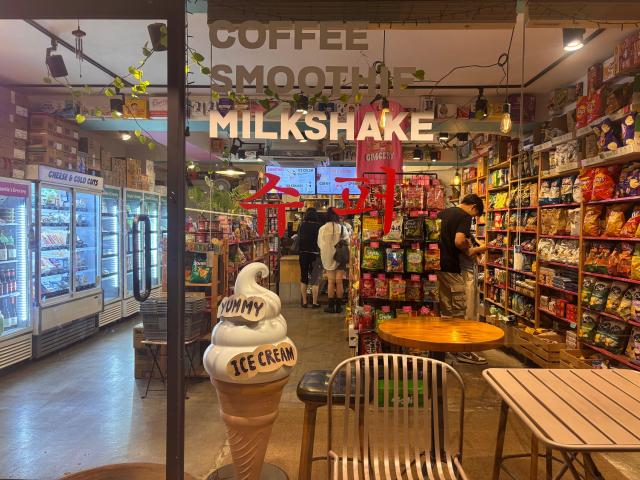 An English-language sign is seen at the entrance of a supermarket in Haebangchon Yongsan District central Seoul on Aug 20 2026 AJP Ryu Yuna