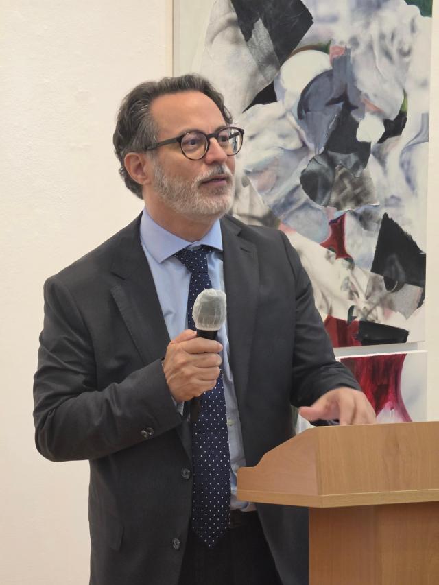 Brazilian Ambassador to South Korea Fernando Meirelles de Azevedo Pimentel speaks at the closing reception for the Tropismo artist residency at Brazil Hall in Samcheong-dong Seoul on Aug 21 2026 AJP Park Sae-jin