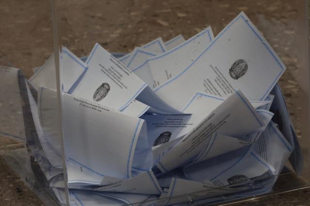 Ballots are seen inside a ballot box at a polling station in Astana Kazakhstan August 23 2026 AJP Han Jun-gu