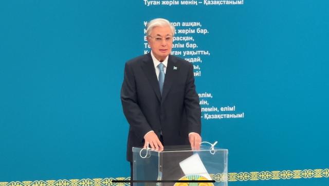 President of Kazakhstan Kassym-Jomart Tokayev is casting a vote during an Aug 23 election at the Palace of Independence in Astana Kazakhstan AJP Joonha Yoo