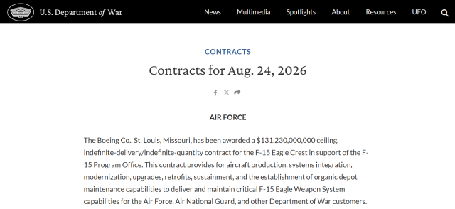 Boeing secures $131B F-15 contract covering South Korea