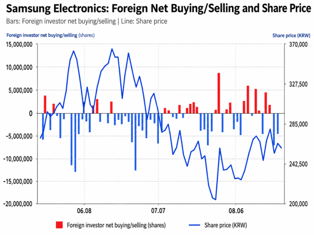 Foreign trade position and stock price trend of Samsung Electronics from June to Aug Source Naver Financial 