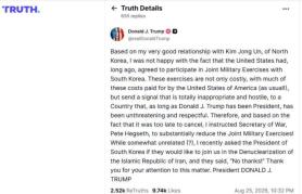 Trump persists overture to N. Koreas Kim despite cool response