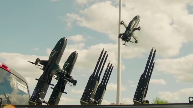 Ukrainian aerial drones take part in an Independence Day military display in Kyiv on Aug 24 2026 showcasing unmanned systems developed for battlefield and air defense missions Courtesy of the Ukrainian Presidential Office