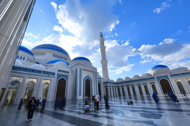 The blue-domed Grand Mosque rises under a clear sky in Astana Kazakhstan AJP Han Jun-gu