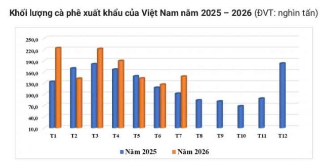 2025년 커피 수출량 및 2026년 월별 수출량
사진 베트남투자신문