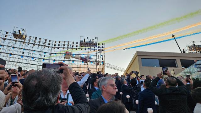 Aircraft streak across the sky during celebrations marking Uzbekistan’s 35th anniversary of independence in New Tashkent on Aug 28 2026 AJP Lee Jung-woo 