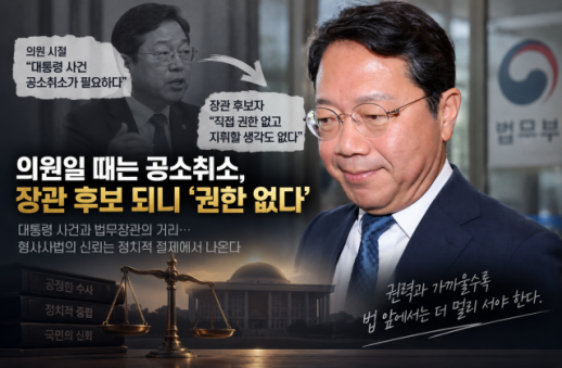 [데스크칼럼] 의원일 때는 공소취소, 장관 후보 되니 권한 없다