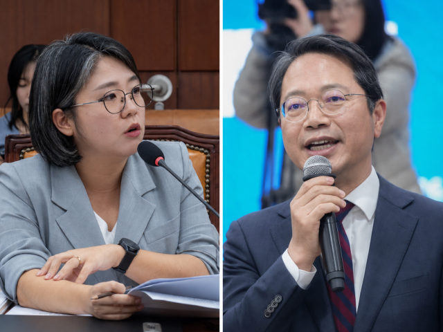 Rep Yong Hye-in left nominee for gender equality and family minister and Rep Kim Seung-won nominee for justice minister speak at separate events Photos from Yong Hye-in’s and Kim Seung-won’s Facebook pages