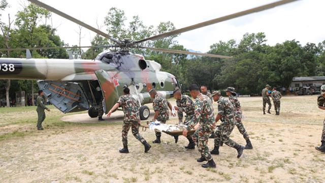 In the wake of the flooding in Rasuwa the Nepali Army has continued rescue and relief operations in the affected areas Since the disaster the Nepali Army helicopters have conducted aerial evacuations from the Timure Dhunche and Mailung areas Courtesy of Nepali army