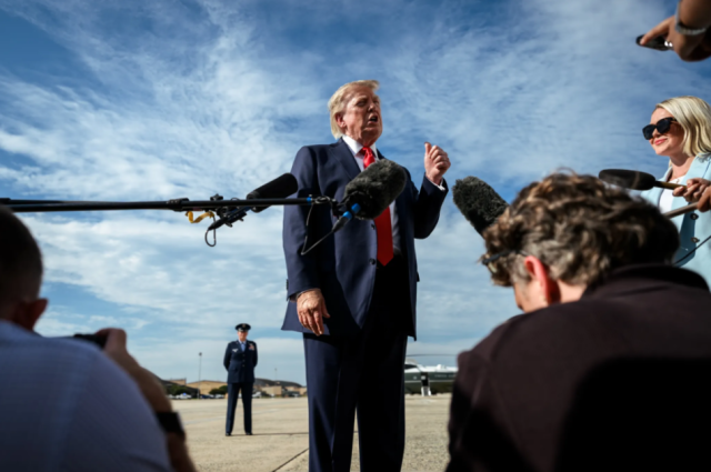 US President Donald Trump speaks to reporters before boarding Air Force One at Joint Base Andrews Maryland on Aug 21 2026 Official White House Photo by Molly Riley