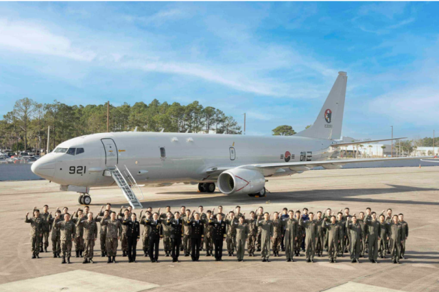 South Korean Navy personnel pose with a P-8A Poseidon maritime patrol aircraft after completing training at Naval Air Station Jacksonville Florida on May 29 2024 Courtesy of the Republic of Korea Navy